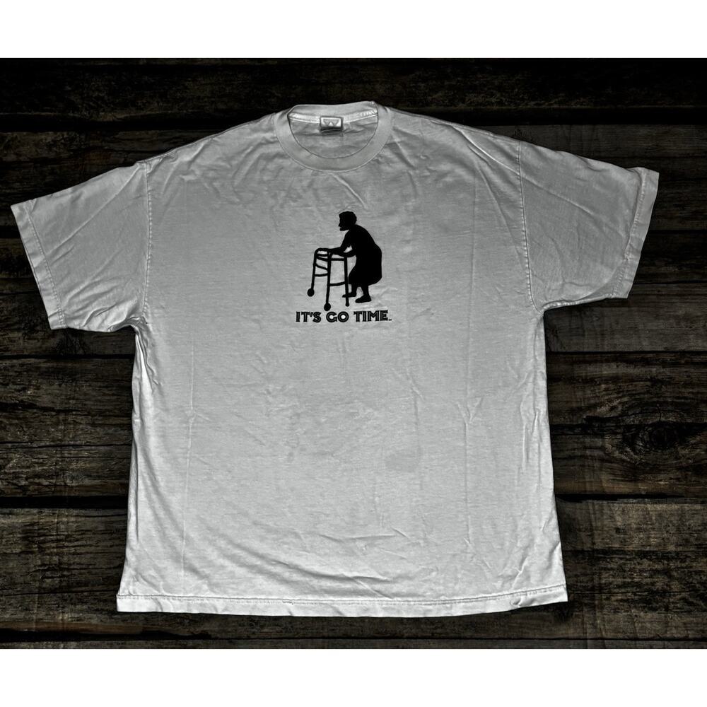 Vintage Y2K Funny Granny It’s Go Time T Shirt White Grandma Humor Mens Size 2XL